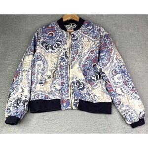 Free People Jacket Womens Size Medium Printed Paisley Cream Blue Red Sporty